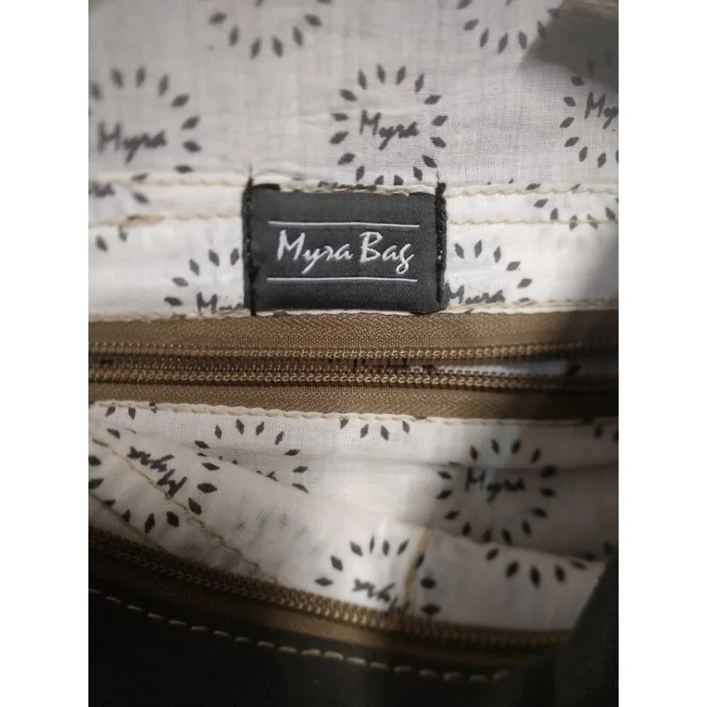 Myra Bag Canvas & Leather Backpack Purse With Geometric Print & Hair-On Flap